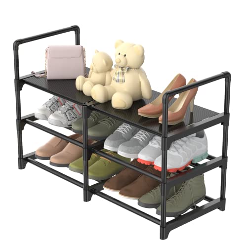 Tuitager 3-Tier Metal Shoe Rack for Closet, Stackable Shoe Organizer for Entryway, Shoe Shelf with Dirt-Proof Non-Woven Fabric, Shoe Storage Rack for Entryways, Bedrooms, Cloakrooms, Garage