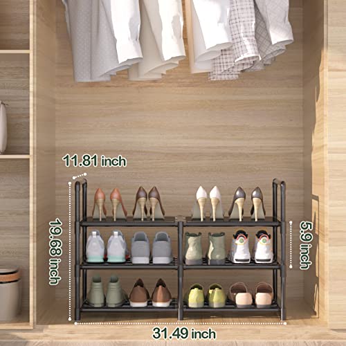 Tuitager 3-Tier Metal Shoe Rack for Closet, Stackable Shoe Organizer for Entryway, Shoe Shelf with Dirt-Proof Non-Woven Fabric, Shoe Storage Rack for Entryways, Bedrooms, Cloakrooms, Garage