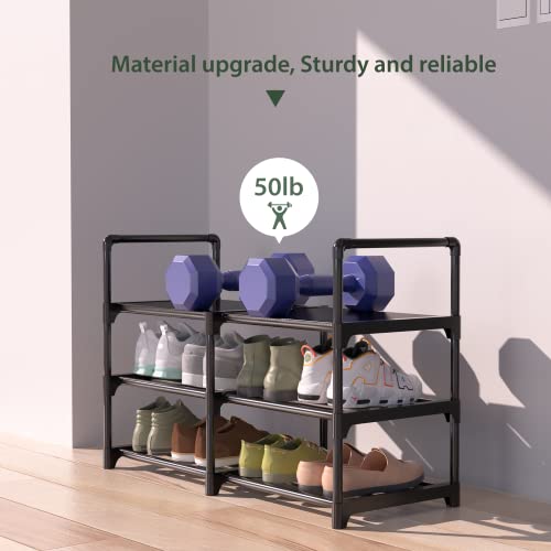 Tuitager 3-Tier Metal Shoe Rack for Closet, Stackable Shoe Organizer for Entryway, Shoe Shelf with Dirt-Proof Non-Woven Fabric, Shoe Storage Rack for Entryways, Bedrooms, Cloakrooms, Garage