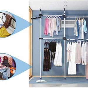 Estink Garment Rack Clothing Hanger, Heavy Duty Adjustable Closet Rod Double Rail,Simple No Drilling for Bedroom Freestanding Wardrobe Closet Organizer System,3 Vertical Poles 4 Bars