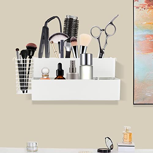 BUSOKIP Hair Tool Organizer/Hair Dryer Holder Wall Mount. Large Bathroom Sink Organizer Countertop Hot Tool Holder for Curling Iron, Blow Dryer, Straightener, Flat Iron. Pearl White