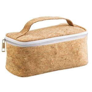 quinn cosmetic tote bag for makeup, hair accessories, lotion - medium, cork/white