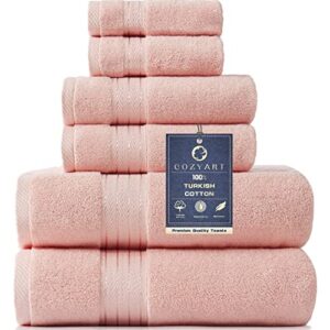 cozyart pink bath towels set, turkish cotton hotel bath towels soft for bathroom, thick bathroom towels set of 6 with 2 bath towels, 2 hand towels, 2 washcloths, 650 gsm