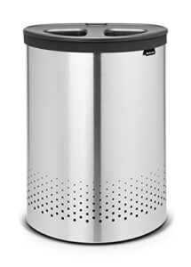 brabantia large laundry hamper (matt steel) bathroom bedroom dirty clothes basket with 2 sections, inner laundry bags, discrete lid - 14.5 gal