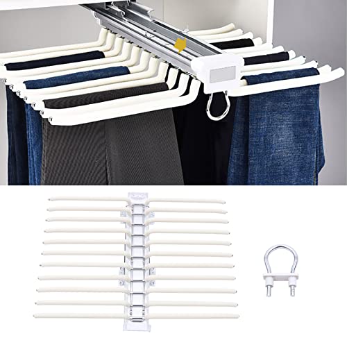 Pull Out Trousers Rack 22 Arms Steel Pull Out Pants Rack Pants Hanger Bar Clothes Organizers for Space Saving and Storage