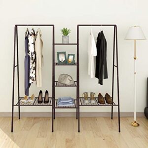 jurmerry large clothes rail clothing rack stand, metal garment rack coat stand top rod metal with shoes shelves,bronze