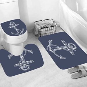 Posienr Nautical Navy Blue Anchor Bathroom Sets with Shower Curtain and Rugs Accessories, Vintage 12 Hooks, Bath Mat Set Decor by Durable Waterproof Fabric