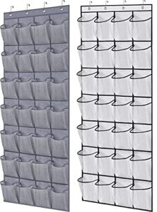 misslo 2 pack 28 large pockets hanging shoe rack door shoe organizer hanging shoe storage hanger for closet mesh holder, grey, white