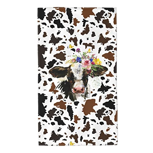 Kicoyuaz Cow Print Bath Hand Towels for Bathroom Kitchen Towel White Cute Animal Print Gym Spa Home Decorative Clearance Washing Face Washcloths Soft Funny