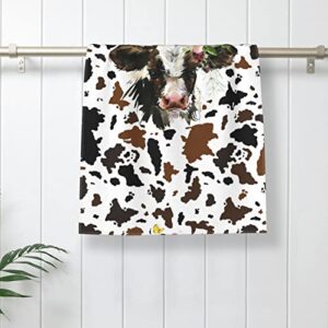 Kicoyuaz Cow Print Bath Hand Towels for Bathroom Kitchen Towel White Cute Animal Print Gym Spa Home Decorative Clearance Washing Face Washcloths Soft Funny