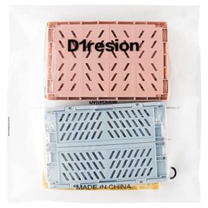 D1resion 4Pcs Mini Stackable Crates Decor Danish Pastel Aesthetic Stacking Folding Plastic Storage Crate Foldable Bin Baskets Tray with Handles for Shelf Grocery Kitchen Bedroom Desktop Organizer Box