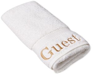 linum home textiles embroidered guest hand towel, set of 2,white/gold