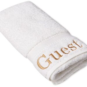 Linum Home Textiles Embroidered Guest Hand Towel, Set of 2,White/Gold