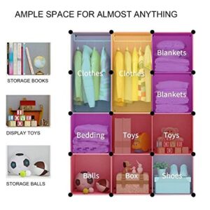BRIAN & DANY Portable Cartoon Clothes Closet DIY Modular Storage Organizer, Sturdy and Safe Wardrobe for Children and Kids, 8 Cubes&2 Hanging Sections, 30% Deeper Than Standard Version, Blue