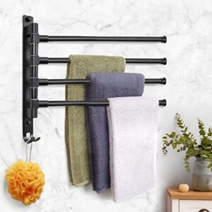 TONIAL Towel Bar 15.5 Inch, Upgraded Swivel Towel Rack Aviation Aluminium Four in ONE Towel Racks for Bathroom Space Saving Swing Out 180° Rotation Towel Hanger Holder Wall Mount, Matte Black