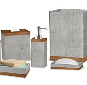 nu steel Concrete, Made of Cement Bath Accessory Set Vanity Countertop, 7pc Luxury Ensemble-Cotton Swab, Dish, Toothbrush Holder, soap Pump, Waste Basket, Tissue Box, Tray, Grey Stone/Brown
