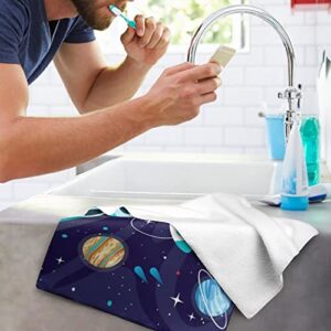 FISNAE Colorful Outer Space Hand Towels Astronauts Planets Absorbent Bathroom Towel Soft Decorative Towels for Bathroom, Hotel, Gym, Spa, Yoga 28.7 X 13.8 in