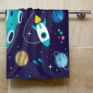 FISNAE Colorful Outer Space Hand Towels Astronauts Planets Absorbent Bathroom Towel Soft Decorative Towels for Bathroom, Hotel, Gym, Spa, Yoga 28.7 X 13.8 in