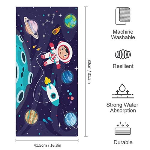 FISNAE Colorful Outer Space Hand Towels Astronauts Planets Absorbent Bathroom Towel Soft Decorative Towels for Bathroom, Hotel, Gym, Spa, Yoga 28.7 X 13.8 in