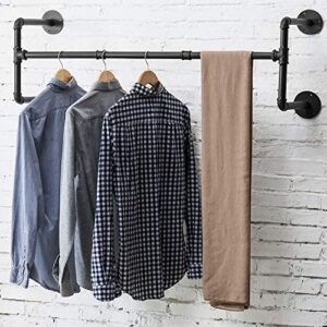 mygift wall mounted industrial black metal clothes rod rack hanging garment bar with realistic pipe bar for closet storage and retail display
