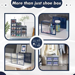 GONAT Large Shoe Organizers, Clear Shoe Boxes Stackable, Good Replacement For Shoe Rack, Under Bed, Blue.