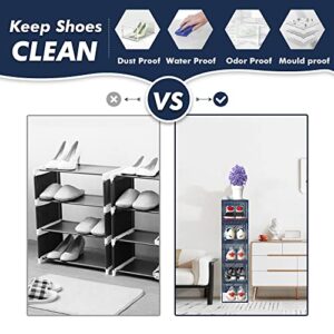 GONAT Large Shoe Organizers, Clear Shoe Boxes Stackable, Good Replacement For Shoe Rack, Under Bed, Blue.