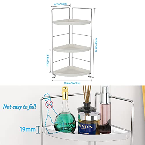 Sekepingo 3-Tier Corner Bathroom Counter Shelf Stackable Perfume Storage Holder Makeup Countertop Organizer Standing Vanity Tray Kitchen Spice Rack,White and Silver