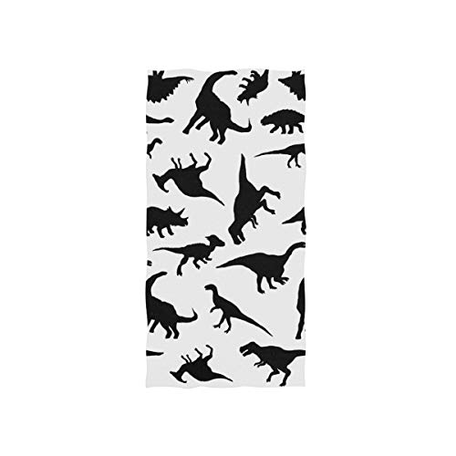 ZZAEO Dinosaurs Silhouette Black and White Seamless Animal Towel Hand Towel, 30 x 15 inch Thin Lightweight Soft Absorbent Fingertip Towel for Home Bathroom Theme Decor