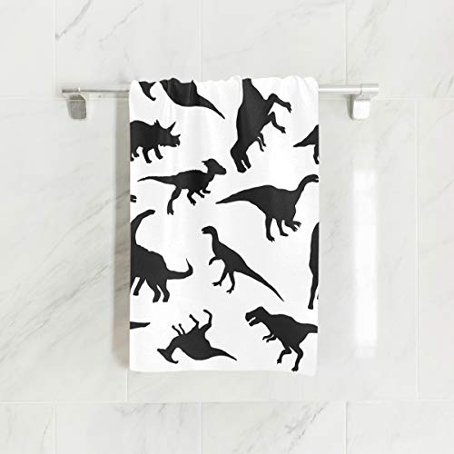 ZZAEO Dinosaurs Silhouette Black and White Seamless Animal Towel Hand Towel, 30 x 15 inch Thin Lightweight Soft Absorbent Fingertip Towel for Home Bathroom Theme Decor