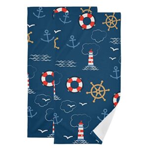 set of 2 polyester cotton hand towels sea anchors and lighthouses, highly absorbent,, 28.3 x 14.4in(228rh9i)