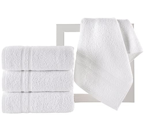Hammam Linen White Hand Towels 4-Pack -16 x 29 Turkish Cotton Premium Quality Soft and Absorbent Small Towels for Bathroom