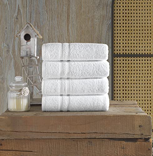 Hammam Linen White Hand Towels 4-Pack -16 x 29 Turkish Cotton Premium Quality Soft and Absorbent Small Towels for Bathroom
