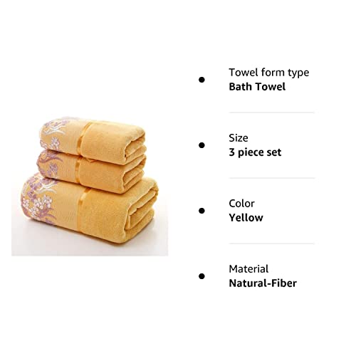 LIONKISS Bathroom Towel, lace Embroidered Bath Towel Set, Super Absorbent Fiber Bathroom Towel, Towel, high-end Gift Box 3 Pieces/Set(Yellow)