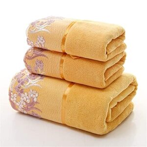 lionkiss bathroom towel, lace embroidered bath towel set, super absorbent fiber bathroom towel, towel, high-end gift box 3 pieces/set(yellow)
