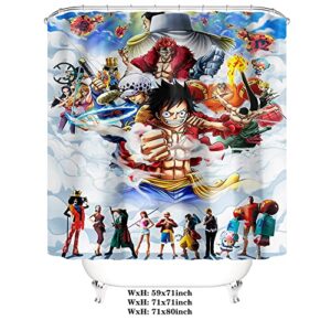 4 Piece Cool Anime Shower Curtain Sets with Non-Slip Rugs, Toilet Lid Cover, Bath Mat and 12 Hooks, Bathroom Decor Set Accessories Waterproof Shower Curtains