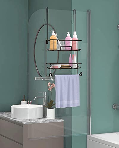 TreeLen Shower Caddy over the Door Rustproof Hanging Shower Organizer with 12 Hooks Shampoo Towel Holder for Bathroom Storage Shelf Rack -Bronze …