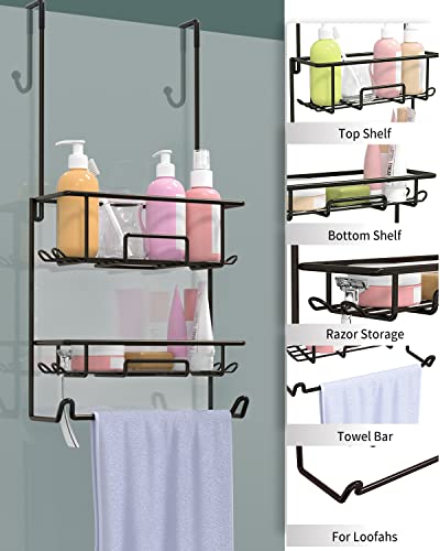 TreeLen Shower Caddy over the Door Rustproof Hanging Shower Organizer with 12 Hooks Shampoo Towel Holder for Bathroom Storage Shelf Rack -Bronze …