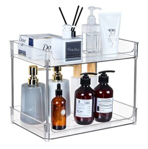 hudgan 2-tier clear plastic cabinet organizer shelf, acrylic bathroom counter organizer trays