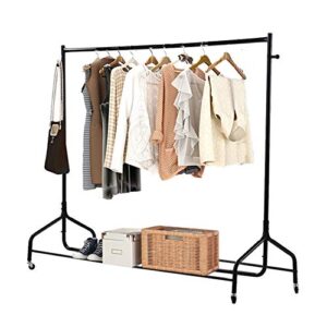 cocoarm clothes garment rack with wheels, heavy duty metal rolling clothes rack with hooks and bottom shelves for bags boxes shoes, freestanding hanging garment rack for bedroom, 70.9x 19.7x57.5in