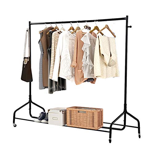 Cocoarm Clothes Garment Rack with Wheels, Heavy Duty Metal Rolling Clothes Rack with Hooks and Bottom Shelves for Bags Boxes Shoes, Freestanding Hanging Garment Rack for Bedroom, 70.9x 19.7x57.5in