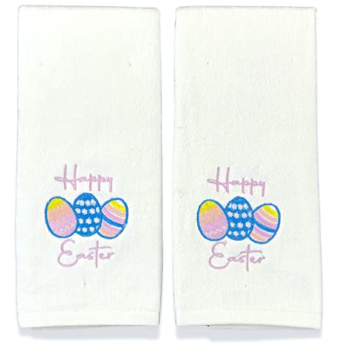 Serafina Home Luxury Easter Egg Hand Towels for Bathroom: Decorative Colorful Embroidered Eggs and Happy Easter