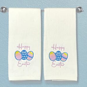 Serafina Home Luxury Easter Egg Hand Towels for Bathroom: Decorative Colorful Embroidered Eggs and Happy Easter