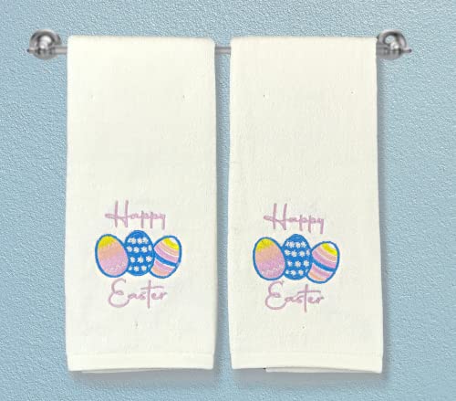 Serafina Home Luxury Easter Egg Hand Towels for Bathroom: Decorative Colorful Embroidered Eggs and Happy Easter