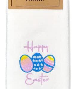 Serafina Home Luxury Easter Egg Hand Towels for Bathroom: Decorative Colorful Embroidered Eggs and Happy Easter