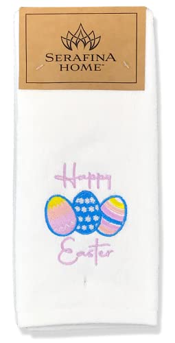 Serafina Home Luxury Easter Egg Hand Towels for Bathroom: Decorative Colorful Embroidered Eggs and Happy Easter
