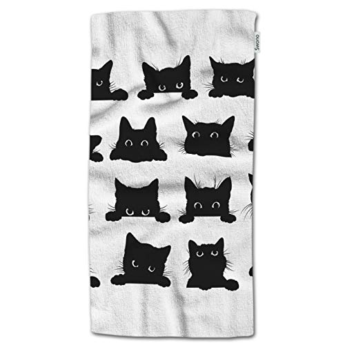 Swono Black Cats Hand Towel,Funny Cute Black Cats Looking Out of The Corner Hand Towels for Bath Hand Face Gym and Spa Bathroom Decoration 15"X30"