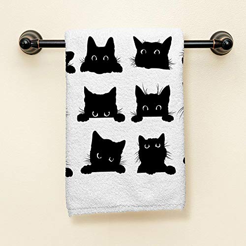 Swono Black Cats Hand Towel,Funny Cute Black Cats Looking Out of The Corner Hand Towels for Bath Hand Face Gym and Spa Bathroom Decoration 15"X30"