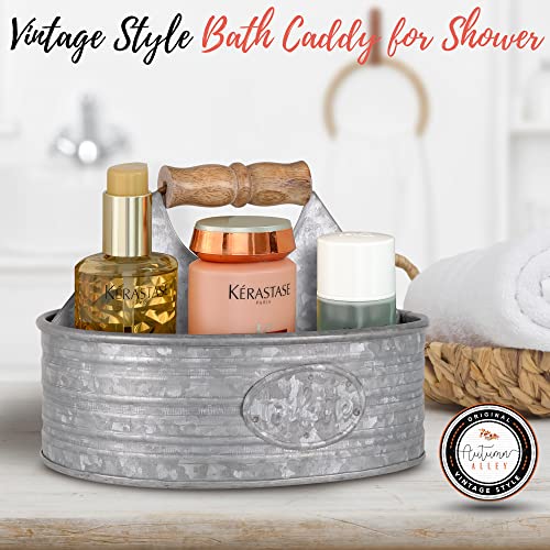 Autumn Alley Farmhouse Rustic Shower Caddy Basket for Bathroom - Toiletries Countertop Organizer, Decorative Bathroom Caddy, Galvanized Bathroom Accessories with Toilette Label, 8.25" x 6", Small