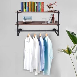 Gdrasuya10 Wall Mounted Clothes Rack with Shelf, Industrial Retail Garment Rack Display Rack Metal Cloths Rack Space-Saving Clothing Storage Rack for Commercial Home, (2-Tier,36.22 x 9.84 x 21.64 in)