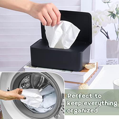 Newtay Dryer Sheet Holder with Hinged Lid,Plastic Dryer Sheet Dispenser Container Storage Box Holder Fabric Softener Sheets Holder for Laundry Room Decor(Black)